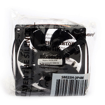 Вентилятор для корпуса .80mm Gembird S8025H-3P4M (3 pin/4 pin Molex, провод 30cm)