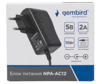 Блок питания универсальный Gembird NPA-AC12, 10Вт 3 штекера