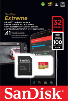 Карта памяти microSD 32Gb SanDisk Extreme microSDHC CLASS 10 UHS-I + адаптер SD V30 U3