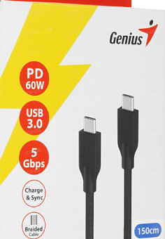 Кабель USB-C < - > USB-C, 1.5м, Genius плетеный черный