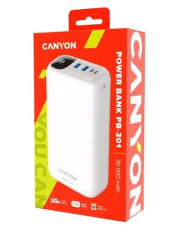 Внешний аккумулятор 30000 mAh_ Canyon CNE-CPB301 Power Delivery 20W QC3.0 White