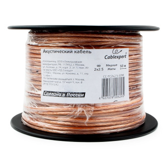 Кабель акустический Cablexpert CC-TC 2x2.5, прозрачный,  50 м, на катушке