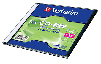 Диск CD-RW 700 Mb Verbatim 8-12x Slim Color Case