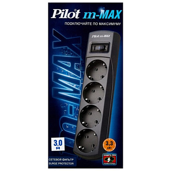 Сетевой фильтр Pilot m-MAX (4 розетки)  3.0м, серый