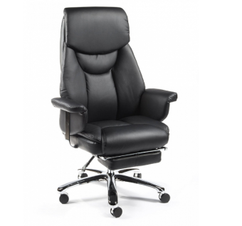 Кресло ПАРЛАМЕНТ (металл.крестовина + хром / черная кожа, до 120кг, мультиблок) Черный