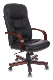 Кресло Бюрократ T-9908/WALNUT (кожа, мех. качания, крест. металл/дерево, до 120 кг) Черный