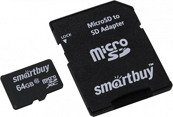 Карта памяти microSD .64Gb SmartBuy Class 10 + адаптер