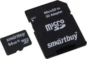 Карта памяти microSD .64Gb SmartBuy Class 10 + адаптер