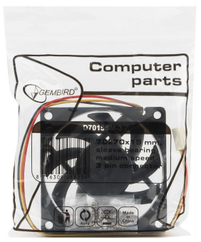 Вентилятор для корпуса 70mm Gembird D7015SM-3 (3pin, 70х70x15, 2600об/мин, 27дБ, провод 25cm)
