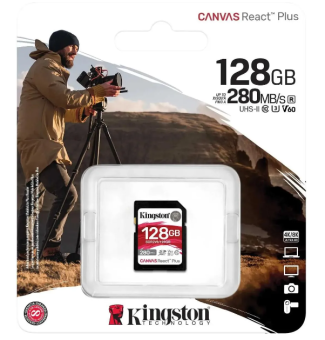 Карта памяти SD 128Gb Kingston SDXC Class UHS-II U3 V60 Canvas React Plus (280/100 Mb/s)