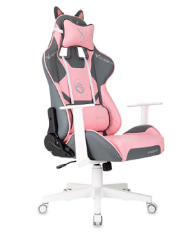 Кресло Knight Catzy (экокожа, мех. качания, крестов. пластик, до 120 кг) серый/розовый