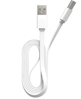 Кабель USB-A < - > USB-C, 1.0м, Maxvi MC-02LF плоский, удлиненный разъем, белый