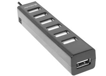 Концентратор USB-A - 7-port USB2.0, Defender Quadro Swift, кабель 0.6м, черный