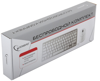 Комплект беспроводной (клавиатура+мышь) Gembird KBS-7001 Wireless (ножничный (бесшумный) механизм, красная кириллица, до 10м) White