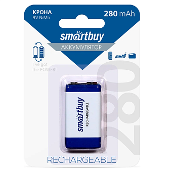 Аккумулятор Крона, 9V, 280mAh, 1шт, Smartbuy