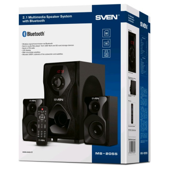 Акустическая система SVEN MS-2055 (2x12.5W+30W, SD/USB, FM, ПДУ) дерево, black