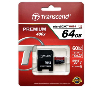 Карта памяти microSD 64Gb Transcend microSDXC Class 10 UHS-I + SD Adapter