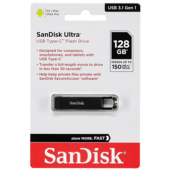 Флешка 128Gb SanDisk CZ460 Ultra Type-C, USB Type-C, черный