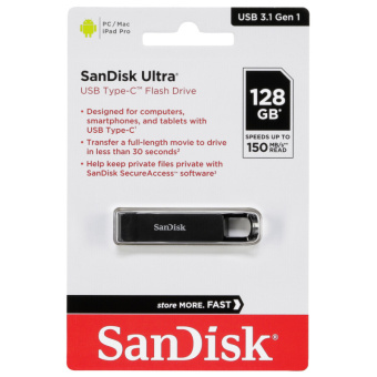 Флешка 128Gb SanDisk CZ460 Ultra Type-C, USB Type-C, черный