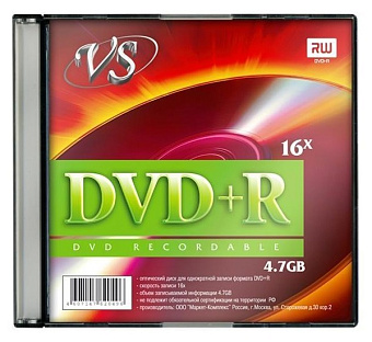 Диск DVD+R 4,7Gb VS 16x Slim Case