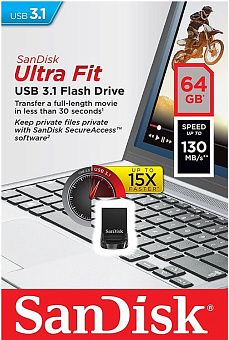 Флешка .64Gb SanDisk Ultra FIT USB3.1 черный