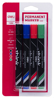 Маркер Deli EU10101 Think скошенный пиш. наконечник 1.5-5мм 4цв.