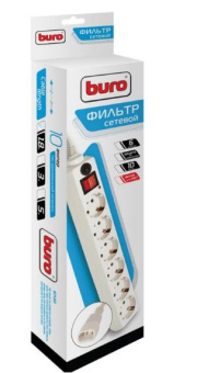 Сетевой фильтр BURO 1.8м (6 розеток) White вилка для подключения к ИБП