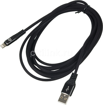 Кабель USB-A < - > Lightning, 3.0м, Digma Black (тканевая оплетка)