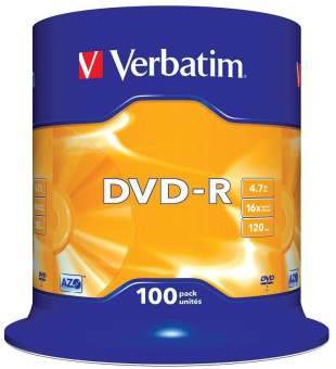Диск DVD-R 4,7Gb Verbatim 16x Cake Box (100шт.)