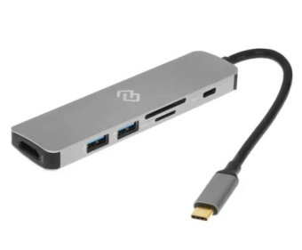Концентратор USB-C - 6-in-1-multi-port, Digma DS-740UC_GL, (док-станция), серый