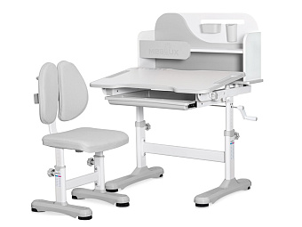 Стол Mealux Ergokids Fresco gray (ш77 х г43-60 х в52-75, стул в комплекте) бело-серый