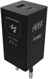 Сетевое зарядное устройство Hiper HP-WC003 20W USB-C USB-A Black