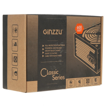 Блок питания .600W Ginzzu CB600 (120mm, 20+8pin, 2*8pin, 4*Sata, 3*Molex)