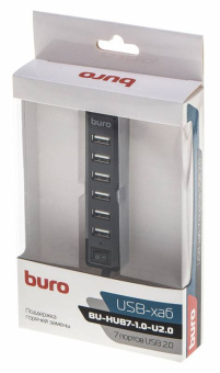 Концентратор USB-A - 7-port USB2.0, Buro BU-HUB7-1.0-U2.0, кабель 1м, черный