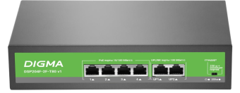 Коммутатор 6 port Digma DSP204F-2F-T80 V1 100 Мбит/сек 4*PoE