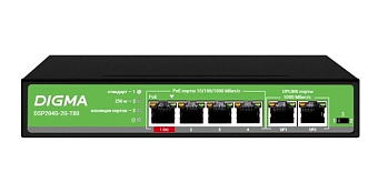 Коммутатор 6 port Digma DSP204G-2G-T80 1000 Мбит/сек 4*PoE
