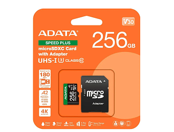 Карта памяти microSD 256Gb ADATA Speed Plus V30 A2 + адаптер SD