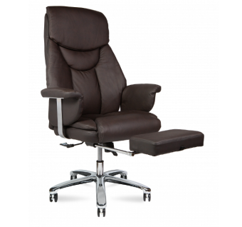 Кресло ПАРЛАМЕНТ (металл.крестовина + хром / черная кожа, до 120кг, мультиблок) Темно-коричневый