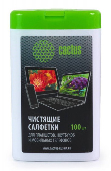 Салфетки Cactus CS-T1005 - Влажные чистящие салфетки для планшетов и смартфонов в пластиковой тубе (