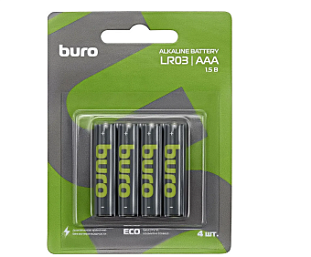 Элемент питания AAA, 1.5V,  4шт, Buro Alkaline LR3 (блистер)