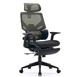 Кресло Cactus CS-CHR-MC01-LGNBK (сетка/ткань, с подголов., подст.для ног) Черный-салатовый