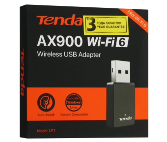 Сетевая карта USB2.0 Tenda U11 802.11ac, 5 ГГц, 900 Мбит/с, черный