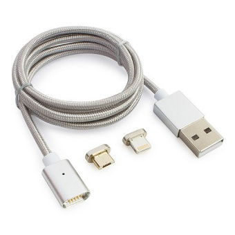 Кабель магнитный USB-A - microUSB+Lightning, 1.0м, Cablexpert, магнитный, Серый