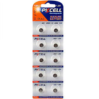 Элемент питания LR60 (AG1, LR621, G1) 10шт, PKCELL AG1-10B Alkaline