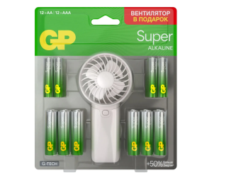 Элемент питания AA/AAA, 1.5V, 24шт, GP Super 15A/24A/FANWETA21-2CRSBC24 AA/AAA (промо:Вентилятор в п