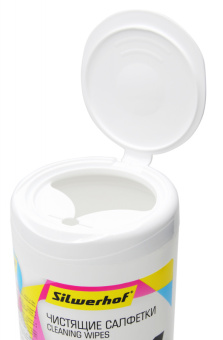 Салфетки Silwerhof Влажные салфетки для компьютеров и оргтехники (100шт) туба