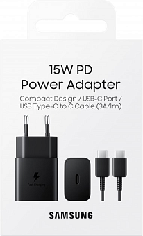 Сетевое зарядное устройство Samsung EP-T1510 15W USB-C Black (с кабелем)