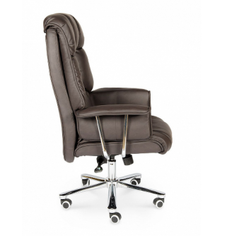 Кресло ПРЕЗИДЕНТ (сталь + хром / коричневая кожа, до 150кг, мультиблок) Темно-коричневый