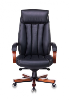 Кресло Бюрократ T-9922 WALNUT (кожа, мех. качания, крест. металл/дерево, до 200 кг) Черный