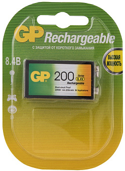Аккумулятор Крона, 9V, 200mAh, 1шт, GP 20R8H-BC1